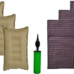 Pack of 3 Pcs Brown Colot Cotton Air Pillow with Cotton Pillow Cover for Travelling. Travelling Air Pillow for Bus, Fligh and Train. Nack Support headrest Pillow.-52
