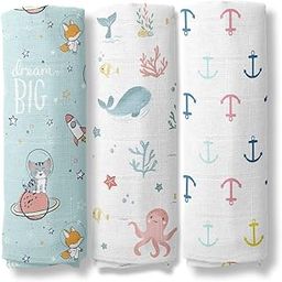 Haus and Kinder 100% Cotton Muslin Swaddles Wrap for Newborn Baby - Soft Swaddle Cloth for New Born, Muslin Baby Swaddle Wrap for New Born, New Born Swaddle, 100x100 cm, Pack of 3, Oasis Collection-image-4