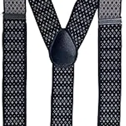 calixto Men’s Suspenders – Black with Small Geometric Pattern, Adjustable Y-Back Style with Elastic Straps & Heavy-Duty Clips, Classic Fashion Accessory for Weddings, Suits, Business & Casual Outfits-picture-22