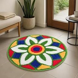 HOME SHINE Indian Style Rangoli Mat | Velvet Fabric | Round Shape Mat for Floor/Door | Perfect for Pooja Room, Home & Living Room | Washable | 60x60 cm | Non-Slip-image-15