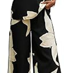 Women's Casual Elegant Black Floral Printed Batwing V-Neck Blouse, Sleeve Shirt, Wide Long Pants for Ladies 2pcs/Set, Spring Outfits For Women (Co-Ods 189)-image-35