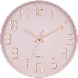 PENTOM Wall Clock, Clock for Home, 12" Silent Quartz Decorative Latest Wall Clock, Non-Ticking Clock Battery Operated Round Easy to Read for Living Room, Kitchen, Office, School (Pink)-18