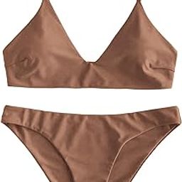 Women's Solid Spaghetti Strap Bralette Bikini Set Two Piece Swimsuit-image-34