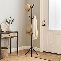 ABOUT SPACE Coat Hanger Stand for Home - Detachable Coat Rack with Triangle Base 9 Hooks for Umbrella Bags Dress Hanger Stand for Adults Children for Bedroom Living Room (Black L 50 x B 50 x H 170 cm)-image-69