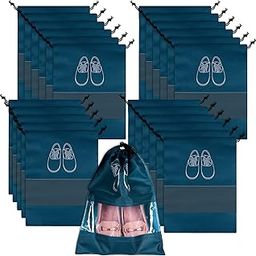 Pack of 24 Navy Blue Non-Woven Shoe Bags | Shoe Covers with Transparent Window | Drawstring Closure-image-53