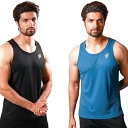 Men’s Regular Fit Sleeveless Tank Top Combo – Gym, Running, Outdoor Sando | Quick-Dry, Breathable, Round Neck Baniyan for Men – Pack of 2 (IN, Alpha, S, Regular, Black - Teal)-image-70