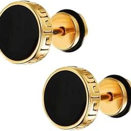 Biker Friendship Gift Mens Metal Valentine Multi Hoop Bali earrings Dumble Piercing Surgical Stainless Steel Dumble Brown Wood Stud Earring For Men And Women-image-21