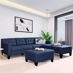 CASASTYLE - Travia 6 Seater Fabric RHS L Shape Sofa Set with Ottoman (Blue)-image-35