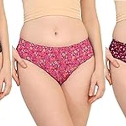 Women's Floral and Printed Bikini Briefs, Set of 3, Black, Pink, Burgundy-picture-1