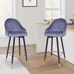 Creative Velvet Counter Stools: Upholstered Barstools with Back, Footrest with Soft Cushion seat, and Round Height- Modern Bar Chairs, Ideal Dining Chairs for Kitchen Islands (Pack of 1)(Grey)-image-11