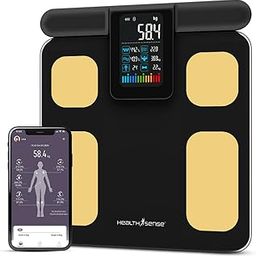 HealthSense Full Body Composition Monitor | 8 Electrode BMI Weight Machine for Body Weight | Digital Fat Analyzer Machine with USB Rechargeable, 28 Essential Measurement & 1 Year Warranty – BS 200-21