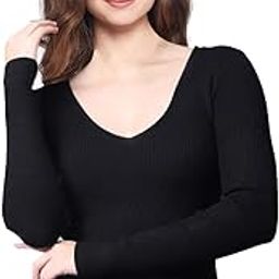 Regular Casual Wear Full Sleeve Top for Women, Top for Girls Plain V Neck Rib Knit Regular Tops for Women's Casual top-image-24
