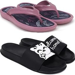 Combo Pack of 2 Slipper/Flip Flops/Slides/Clogs/Sandals for Women (V-Sflower Vs Welcome)-image-60