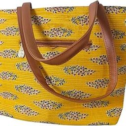 Womens Cotton Fabric with Block Printed Handbag Tote-image-2
