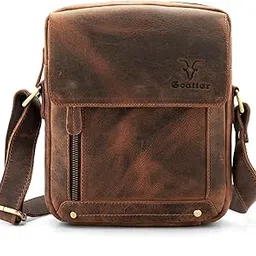 goatter Genuine Leather 9.5" Inch Sling Messenger Bag For Men, Brown-picture-49