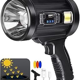 JSKNB 90000 Lumens Spotlight, Rechargeable Spotlight Flashlight with Tripod, 6 Modes and 3 Colors Filter, Super Bright Led Spot Lights Outdoor Handheld, Solar Searchlight for Hunting, Marine, Camping-picture-50