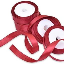 Embroiderymaterial Satin Ribbon for Craft Decorations Clothes Sewing Making Purpose (5 Roll, Maroon Color)-image-18