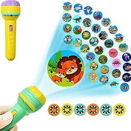 Storio 3 Slides 24 Patterns Mini Projector Torch Toy Slide Flashlight Projector Torch for Kids Sleeping Story Toys for Toddlers, Educational Learning Toys,Space,Animal &Foods-0