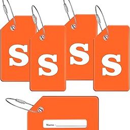 Storite Pack of 5 Luggage Tags, Silicon Luggage Tags with Steel Loop Travel Bag Tags for Easily Identification of Bags - Character S (Orange)-image-80