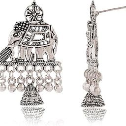 Women's Traditional Silver Oxidised Chandbali Ethnic Design Jhumka/Jhumki Earrings for Women-23-image-12