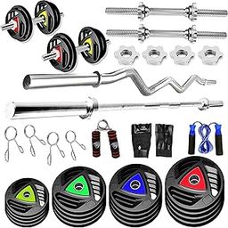 BULLAR Home Gym Set 8Kg To 70Kg With Ez/Curl/Straight/Pair Of Dumbbell Rods,Customize Your Own Exercise Set With Workout Accessories (25Mm 4Ft+5Ft+Starnut Dumbbell Rods,Rubber Coated Iron,70 KG),Black-image-65