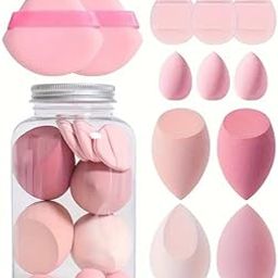 Makeup Sponges Set With Storage Jar, Including 4 Blenders, 3 Mini Beauty Blenders, 3 Mini Finger Cushions 2 Triangle Puff For Liquid, Cream & Powder, Multicolor Makeup Sponge Set for All types Of Skin-13