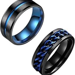 Rings for Men Combo of 2 Pcs Rings Stainless Steel Blue Black Band Finger Ring for Men and Boys.-image-17