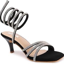 Women's Embellished Strappy Heeled Sandals with Ankle Wrap-image-19
