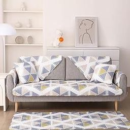 HOMETHREADS European Premium Style Anti Slip 3 Seater Sofa Cover Set | Cotton Sofa Slipcover Set of 5pc | 1Pc Front (70x180cm) + 2Pc Back Cover (70x70cm) + 2Pc Armrest (70x50cm) |-image-98