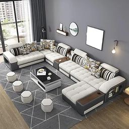 Homax. Dapper2 Interchangeable U Shape Latest Model Attractive Sectional Sofa Set with Stunning Smart Console - Couch 12 Seater Lounger Living Room, of 11 Items. Upholstery Premium Fabric,-image-52