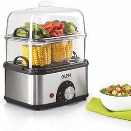 Glen 3 in 1 Electric Multi Cooker Steam Egg Boiler with Extra Layer Rack - Steam, Cook & Boil, 350W, 45 Minutes Timer, Boils up to 14 Eggs at a time, boil dry protection with lid (SA3035MCPLUS)-image-0