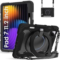 Robustrion Cover for Xiaomi Mi Pad 7 Cover Case 11.2 inch, Armor Shockproof Cover with [Pencil Holder] [Shoulder Strap] and [360 Degree Rotating Ring Stand] for Xiaomi Pad 7 Cover - Black-image-51