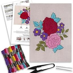 picknMAKE Hoop-Free Needle Stitch Elegant Blooms DIY Hand Embroidery Kit Set for Beginners Adults, Stiff Jute Fabric Art Craft Work, Printed Floral Design with Threads, Needles, Cutter & Instruction-picture-32