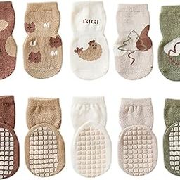 Anti Slip Anti-Fall Ankle Length Socks with Non Skid Rubber Grips for 1-3 Years Kids, Boys & Girls (Combo Pack of 5 Pairs, Cartoon Design), Assorted-2