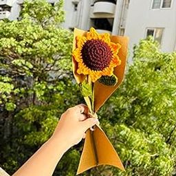 Craftycrook Crochet Sunflower Decor, Knitted Fake Sunflower Crochet Artificial Daisy With Stem Decoration Handmade Sun Flower Bouquet For Table Centerpieces Gift, Multicolor-19