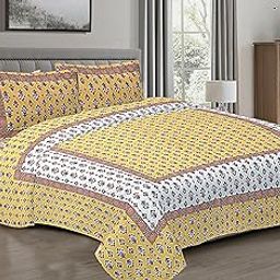 LOOM n BLOOM Double Bed Sheet 240 TC King Size Cotton Fitted Bedsheet Set | 100x108 Inch Double Bed Sheet with 2 Pillow Covers | Jaipuri Print | Soft & Breathable (Multicolor 4)-image-29