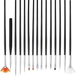 ZAUKY 15-Piece Professional Nail Art Design Brush Set, Painting and Drawing Tools, Black Handle with Silver Ferrule-picture-44