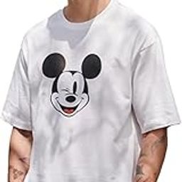 bewakoof Men's Mickey 100% Cotton T-Shirt - Oversized Fit, Round Neck, Half Sleeves-picture-17