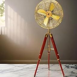 Handmade Brass Antique Vintage Style Pedestal Fan with Wooden AdjustableTripod Stand Retro Design, Unique Collectible, Functional Home Decor Vintage Reproduction Electric Fan Pack of 1-image-30
