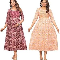 Women's Pure Cotton Kurti Gown Maternity Feeding Dress, Stylish All Over Printed Nursing Wear, Comfortable Ethnic Wear for Pregnant Women in Pink & Maroon-image-3