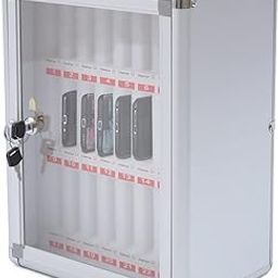 Fluoxtine 24 Slots Cell Phone Storage Locker, Aluminum Alloy Pocket Chart Storage Cabinet with Door Locks, 2 Keys and Label, Wall Mounted Cabinet Pocket Office Gym Box, Clear-image-39