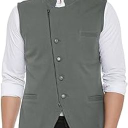 Grey Color Side Zipper and Button Cotton Waistcoat for Men-picture-4