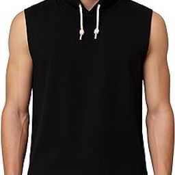 Sleeveless Hooded Vest for Men| Black Cotton Blend| Drawstring Design| Sleeveless Gym & Casual Wear-image-73