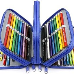 72 Holes Handy Multi-Layer Zipper Pencil Case with Handle Strap, Oxford Fabric (Blue)-image-29
