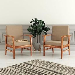 GADWAL FURNITURE Solid Sheesham Wood Wooden Single Seater Sofa Chair Set of 2 for Living Room,Bedroom,Outdoor (Honey Finish, Cream Cushion)-picture-24