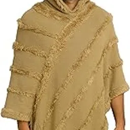 manra Men's Woolen Hooded Neck Solid Frill Poncho with Fur Cap for Winter, Warm and Soft Wool, Stylish and Comfortable, Perfect for Casual Wear-picture-35