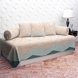 IVAZA 220 TC Diwan Set Covers Polycotton 6 Pieces Pure Cotton Designer Printed Standard Diwan Set (1 Single Bedsheet, 2 Bolster Covers, 3 Cushion Covers) Pastle Green-image-1