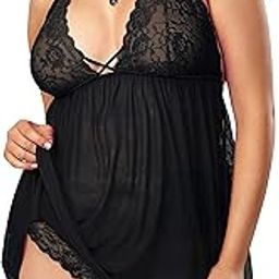 Women's Polyester Spandex Mix & Lace Solid Midi Babydoll Lingerie with Panty-image-68