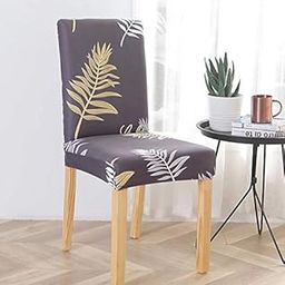 Toytle Elastic Chair Cover/Stretch Removable & Washable Dining Chair Cover Protective Seat Slipcover (Grey Royal Leaf Design) Pack of 1 Piece.-image-95