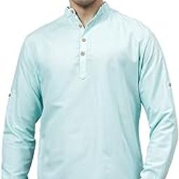 Urbane Men's Cotton Blend Slim Fit Green Short Kurta-picture-34